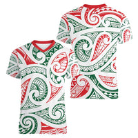 New Zealand Kowhaiwhai Christmas Women V-Neck T-Shirt Traditional Maori Koru Pattern - Polynesian Pride