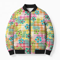 Hawaiian Palaka Bomber Puffer Jacket Hibiscus Palm Leaf Pattern LT9 Unisex Yellow - Polynesian Pride