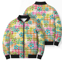 Hawaiian Palaka Bomber Puffer Jacket Hibiscus Palm Leaf Pattern LT9 - Polynesian Pride