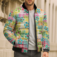 Hawaiian Palaka Bomber Puffer Jacket Hibiscus Palm Leaf Pattern LT9 - Polynesian Pride