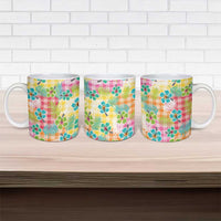 Hawaiian Palaka Ceramic Mug Hibiscus Palm Leaf Pattern - Polynesian Pride