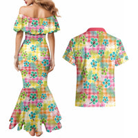 Hawaiian Palaka Couples Matching Mermaid Dress and Hawaiian Shirt Hibiscus Palm Leaf Pattern - Polynesian Pride