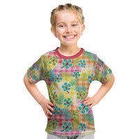 Hawaiian Palaka Kid T Shirt Hibiscus Palm Leaf Pattern - Polynesian Pride