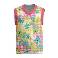 Hawaiian Palaka Christmas Knitted V-Neck Vest Hibiscus Palm Leaf Pattern LT9 Yellow - Polynesian Pride