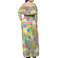 Hawaiian Palaka Off Shoulder Maxi Dress Hibiscus Palm Leaf Pattern - Polynesian Pride