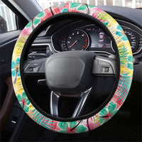 Hawaiian Palaka Steering Wheel Cover Hibiscus Palm Leaf Pattern - Polynesian Pride