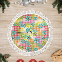 Hawaiian Palaka Tree Skirt Hibiscus Palm Leaf Pattern LT9 Fringed Yellow - Polynesian Pride