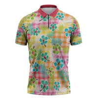 Hawaiian Palaka Zipper Polo Shirt Hibiscus Palm Leaf Pattern - Polynesian Pride