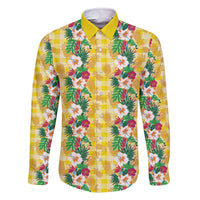 Hawaiian Palaka Family Matching Off The Shoulder Long Sleeve Dress and Hawaiian Shirt Hibiscus Pineapple Lei - Polynesian Pride