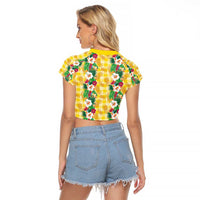 Hawaiian Palaka Raglan Cropped T Shirt Hibiscus Pineapple Lei - Polynesian Pride