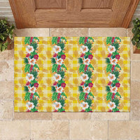 Hawaiian Palaka Rubber Doormat Hibiscus Pineapple Lei LT9 Yellow - Polynesian Pride