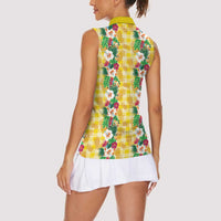 Hawaiian Palaka Women Sleeveless Polo Shirt Hibiscus Pineapple Lei - Polynesian Pride