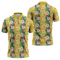 Hawaiian Palaka Zipper Polo Shirt Hibiscus Pineapple Lei - Polynesian Pride