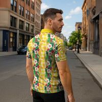 Hawaiian Palaka Zipper Polo Shirt Hibiscus Pineapple Lei - Polynesian Pride