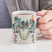 Brown Hawaiian Palaka Ceramic Mug Kukui Nut Money Lei - Polynesian Pride