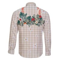 Brown Hawaiian Palaka Family Matching Off The Shoulder Long Sleeve Dress and Hawaiian Shirt Kukui Nut Money Lei - Polynesian Pride