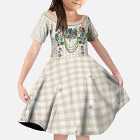 Brown Hawaiian Palaka Family Matching Off Shoulder Maxi Dress and Hawaiian Shirt Kukui Nut Money Lei - Polynesian Pride