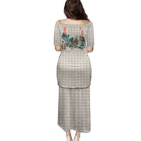 Brown Hawaiian Palaka Family Matching Puletasi and Hawaiian Shirt Kukui Nut Money Lei - Polynesian Pride