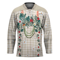 Brown Hawaiian Palaka Hockey Jersey Kukui Nut Money Lei - Polynesian Pride