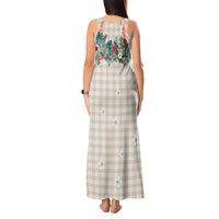 Brown Hawaiian Palaka Tank Maxi Dress Kukui Nut Money Lei - Polynesian Pride