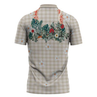 Brown Hawaiian Palaka Zipper Polo Shirt Kukui Nut Money Lei - Polynesian Pride