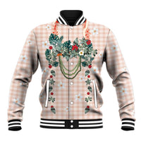 Peach Hawaiian Palaka Baseball Jacket Kukui Nut Money Lei LT9 Unisex Peach - Polynesian Pride