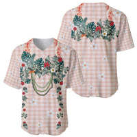 Peach Hawaiian Palaka Baseball Jersey Kukui Nut Money Lei - Polynesian Pride