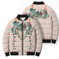 Peach Hawaiian Palaka Bomber Puffer Jacket Kukui Nut Money Lei - Polynesian Pride