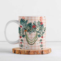 Peach Hawaiian Palaka Ceramic Mug Kukui Nut Money Lei - Polynesian Pride