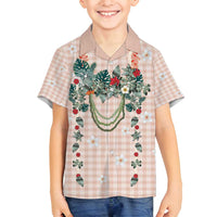 Peach Hawaiian Palaka Family Matching Long Sleeve Bodycon Dress and Hawaiian Shirt Kukui Nut Money Lei - Polynesian Pride