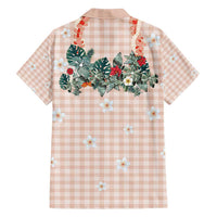 Peach Hawaiian Palaka Family Matching Off Shoulder Maxi Dress and Hawaiian Shirt Kukui Nut Money Lei - Polynesian Pride