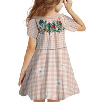 Peach Hawaiian Palaka Family Matching Off Shoulder Short Dress and Hawaiian Shirt Kukui Nut Money Lei - Polynesian Pride