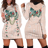 Peach Hawaiian Palaka Hoodie Dress Kukui Nut Money Lei - Polynesian Pride