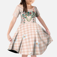 Peach Hawaiian Palaka Kid Short Sleeve Dress Kukui Nut Money Lei - Polynesian Pride