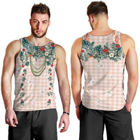 Peach Hawaiian Palaka Men Tank Top Kukui Nut Money Lei - Polynesian Pride