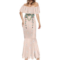 Peach Hawaiian Palaka Mermaid Dress Kukui Nut Money Lei - Polynesian Pride