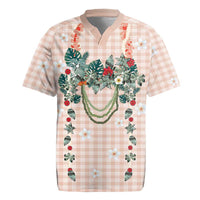 Peach Hawaiian Palaka Rugby Jersey Kukui Nut Money Lei - Polynesian Pride