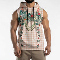 Peach Hawaiian Palaka Sleeveless Hoodie Kukui Nut Money Lei - Polynesian Pride