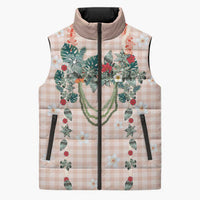 Peach Hawaiian Palaka Sleeveless Puffer Jacket Kukui Nut Money Lei - Polynesian Pride