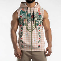 Peach Hawaiian Palaka Sleeveless Zip Hoodie Kukui Nut Money Lei - Polynesian Pride