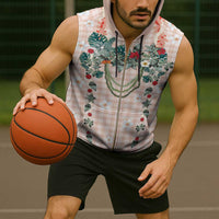 Peach Hawaiian Palaka Sleeveless Zip Hoodie Kukui Nut Money Lei - Polynesian Pride