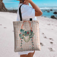 Peach Hawaiian Palaka Tote Bag Kukui Nut Money Lei - Polynesian Pride