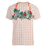 Peach Hawaiian Palaka Women V-Neck T-Shirt Kukui Nut Money Lei - Polynesian Pride