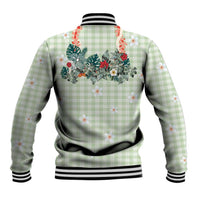 Sage Green Hawaiian Palaka Baseball Jacket Kukui Nut Money Lei - Polynesian Pride