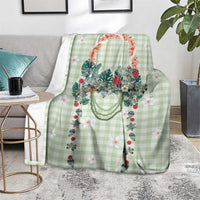 Sage Green Hawaiian Palaka Blanket Kukui Nut Money Lei - Polynesian Pride