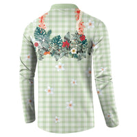 Sage Green Hawaiian Palaka Button Sweatshirt Kukui Nut Money Lei - Polynesian Pride