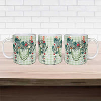 Sage Green Hawaiian Palaka Ceramic Mug Kukui Nut Money Lei - Polynesian Pride