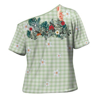 Sage Green Hawaiian Palaka Cross Shoulder Shirt Kukui Nut Money Lei - Polynesian Pride