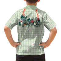 Sage Green Hawaiian Palaka Family Matching Off Shoulder Maxi Dress and Hawaiian Shirt Kukui Nut Money Lei - Polynesian Pride