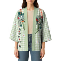 Sage Green Hawaiian Palaka Kimono Kukui Nut Money Lei LT9 - Polynesian Pride